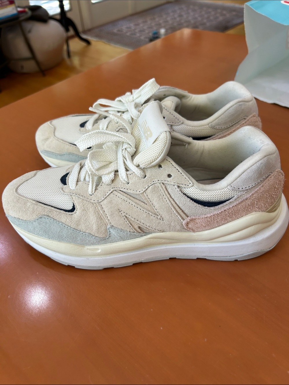 New Balance Men's Suede & Mesh Athletic Sneakers - Cream, Light Pink, Light Gray